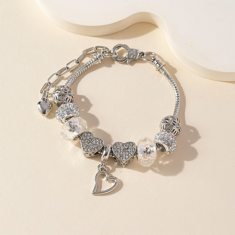 Panjia pulsera Dora DIY cuentas explosivas transfronterizas colgante de corazón bola de perla de cristal amor brazalete de diamante de cobre