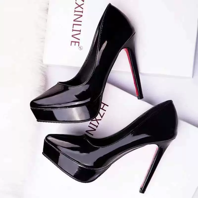 2025 Новая мода Весенне-осенняя обувь Весна и осень 12cm Высокие каблуки Туфли на шпильке Водонепроницаемая обувь на платформе Женские туфли из лакированной кожи
