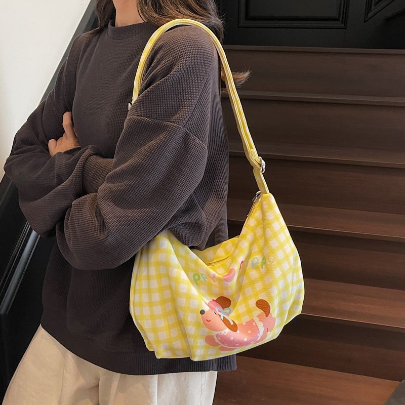 New cute Dachshund box checkered single-shoulder bag for girls, cartoon crossbody canvas bag for girls, and commuting bag for girls' classes undefined