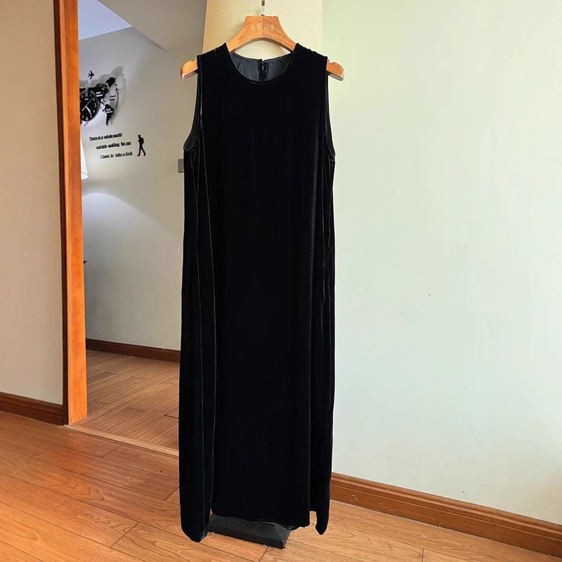 [Lazy Satin] Silk Velvet Simple Straight Skirt Loose Slim Sleeveless dress Long Skirt
