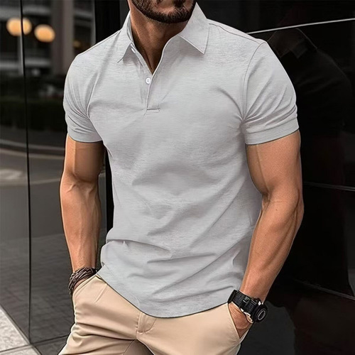Artistic Solid Color Trendy Office Casual Youth Polo Shirts Short Sleeve Men Western Summer Regular Male
