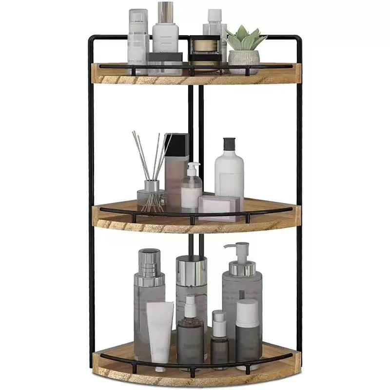 Wooden Bathroom Table Rack Three-layer Wooden Corner Rack Wooden Storage Rack Iron-wood Combined Storage Rack for Bathroom