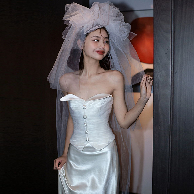 White Dress for Marriage Registration 2026 New Foreign Trade Style Classical Fashion Korean Mori Style Strapless Dress Photo Studio Light Wedding Dress White Dress for Marriage Registration 2026 New Foreign Trade Style Classical Fashion Korean Mori Style Strapless Dress Photo Studio Light Wedding Dress