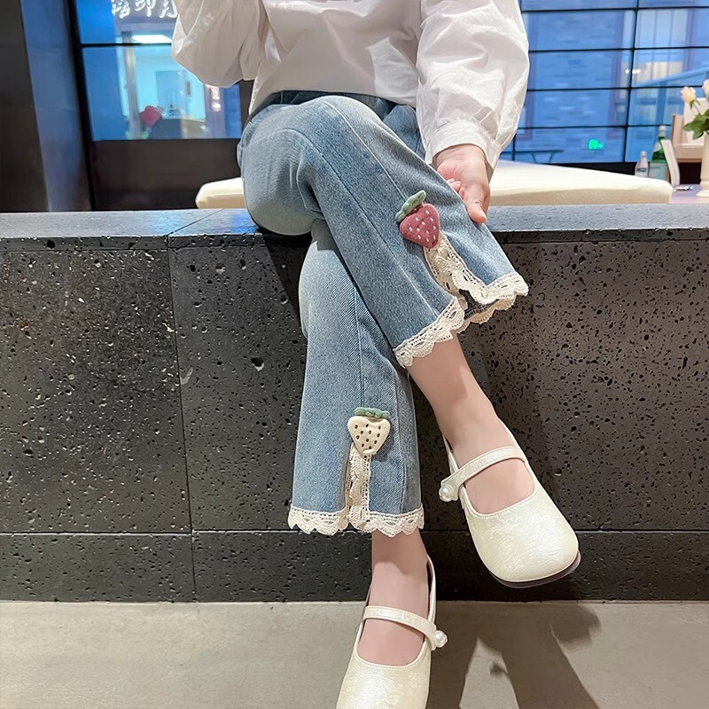 儿童装洋气韩版喇叭裤春秋女孩花边裤子潮女童牛仔裤秋装新款|undefined