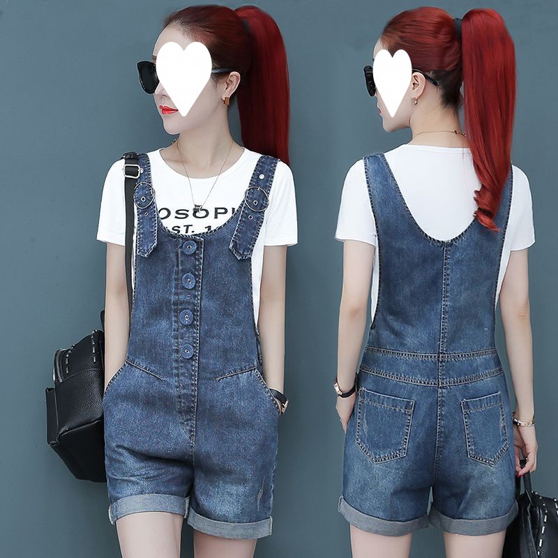 Jeans Women's Summer High Waist Ripped Korean Style Shorts All-match 2023 New Wide Leg Denim Suspender Pants Sling Pants