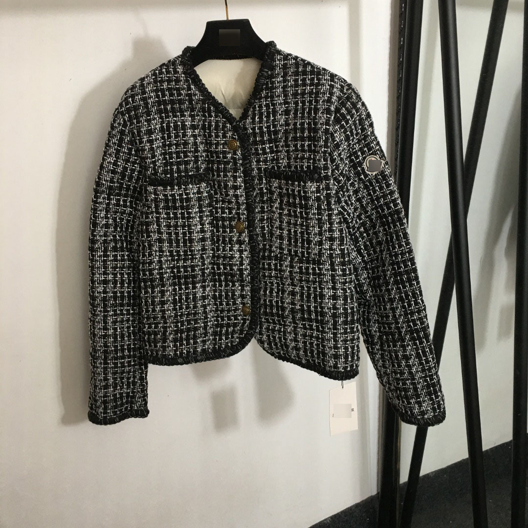 25 Nanyou Winter Women's New Style Tweed Woven Side Logo Badge Long-Sleeved down Jacket