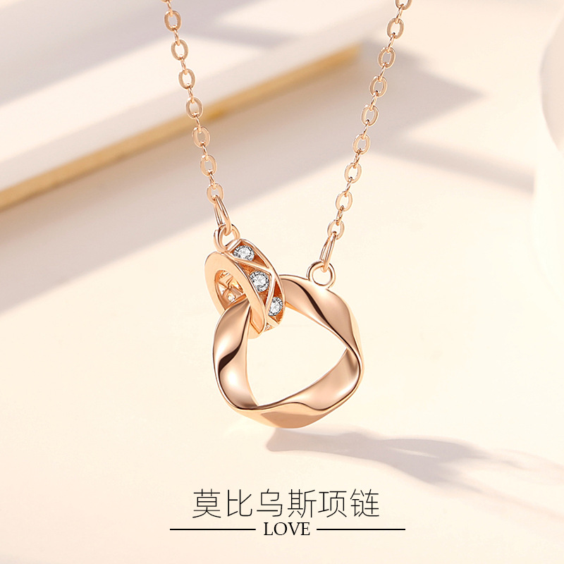 Estilo coreano Mobius anillo S925 plata esterlina nicho collar anillo de moda doble anillo diamante plata esterlina collar al por mayor