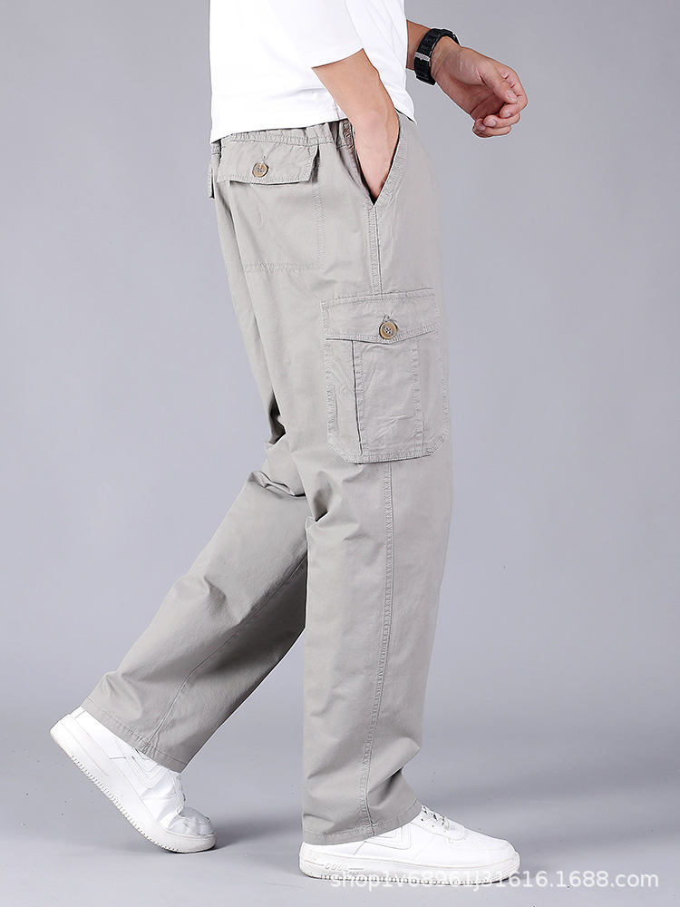 Zuoluo pantalones casuales de otoño de los hombres de mediana edad papá pantalones de algodón sueltos pantalones de los hombres elásticos sueltos Pantalones rectos