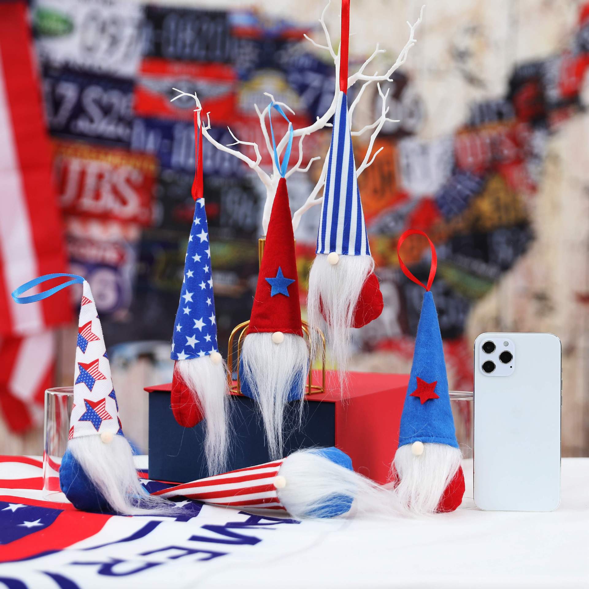 Cross-border new product American Independence Day faceless elderly small pendant children's gift five-pointed star Rudolph fabric doll