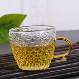 厂家定制小杯子带把手高硼硅玻璃锤纹品茗杯家用待客茶杯茶具套装