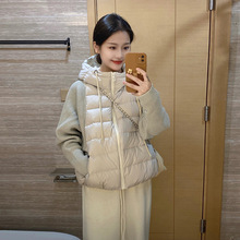 轻薄针织拼接羽绒棉服外套女冬季新款小个子减龄假两件设计感棉袄