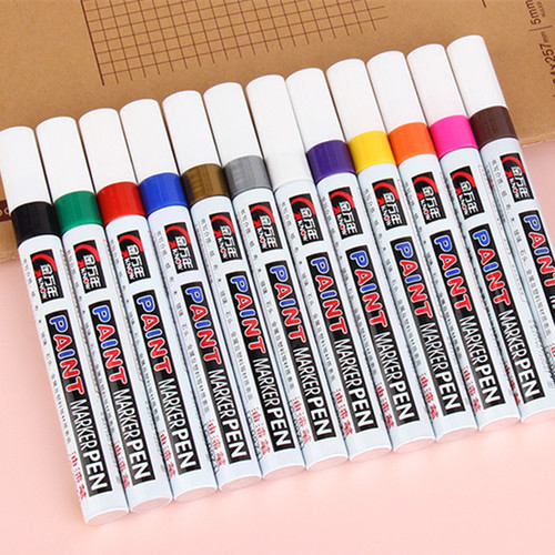 [12 colors] Color paint pen oil-based pen construction site large graffiti pen tracing monument paint touch-up paint round-head metal pen
