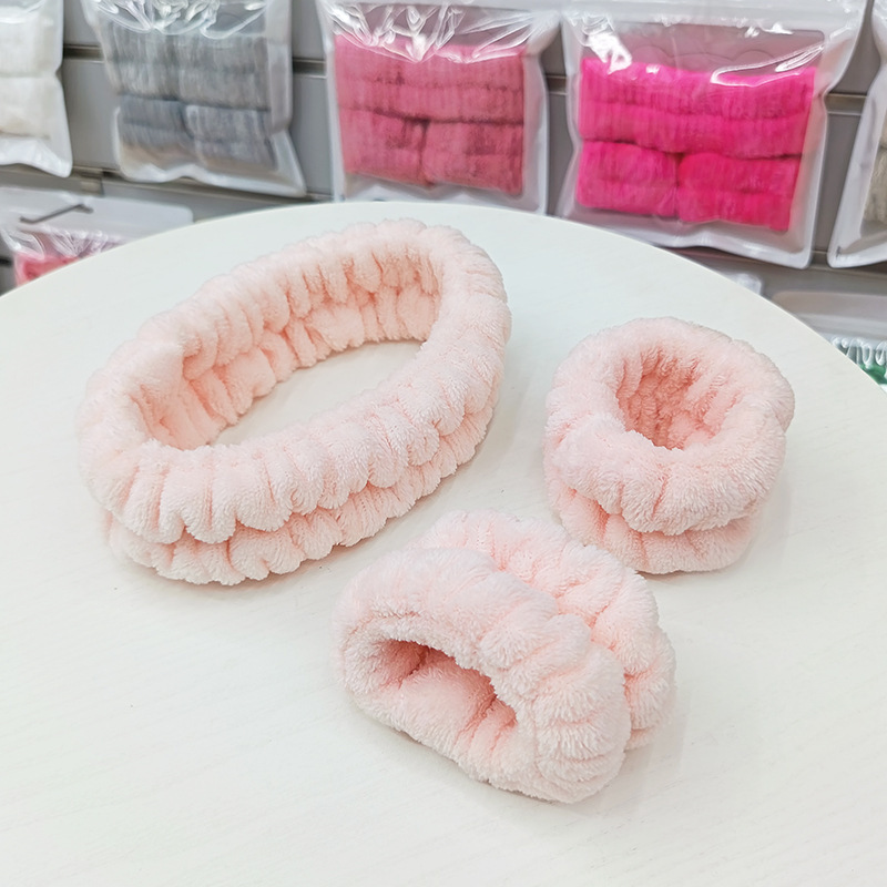 洗脸发带三件套洗漱防水防湿袖敷面膜束发带简约头带女用发捆发箍|undefined