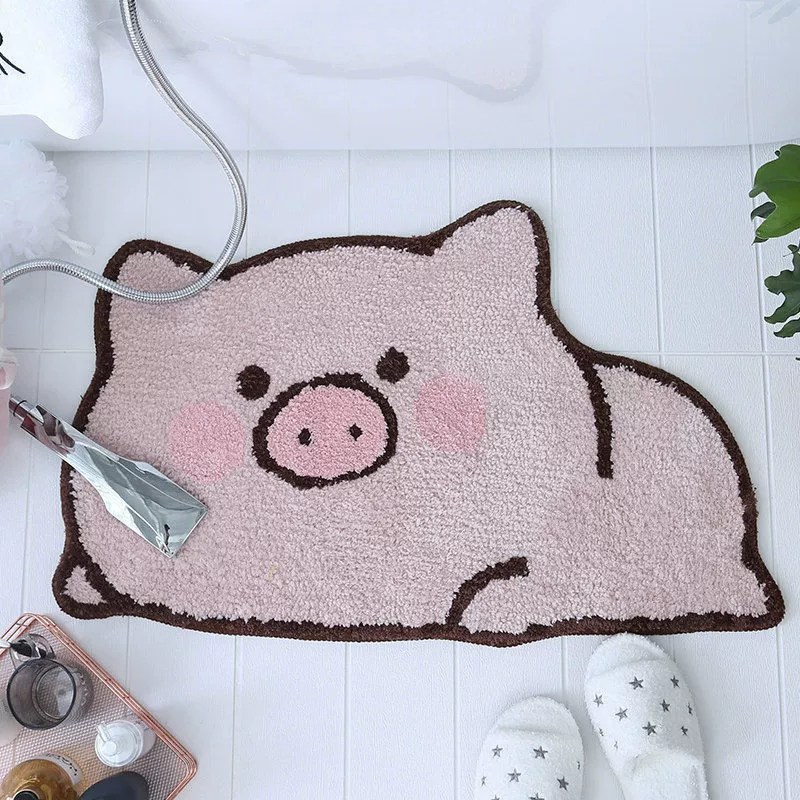 Коврик в спальню — можно мыть, для ванной, с мультяшным животным, впитывающий и противоскользящий, имитация кашемира