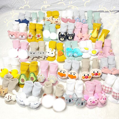 New baby socks double-needle doll cartoon three-dimensional newborn mid-tube socks non-slip dot glue floor socks