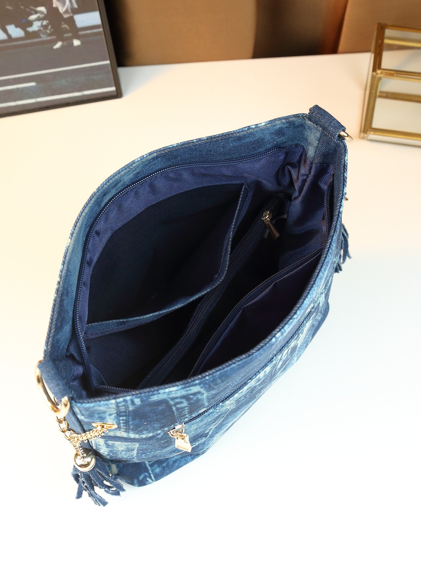 Borsa a spalla da donna in jeans con strass borsa a tracolla_voghion.com