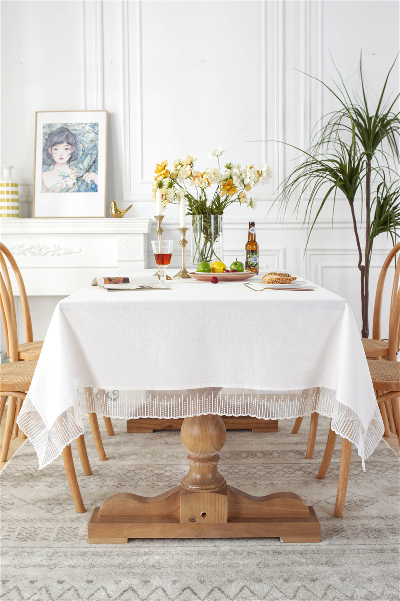 Romantic Solid Colour Washed Cotton Lace Tablecloth For Dining_voghion.com