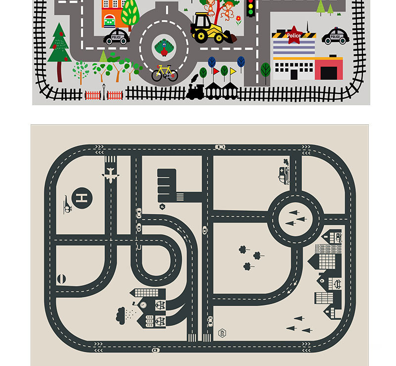 Cartoon children's floor mat, city traffic natural rubber floor mat, game toy rug, parking lot track educational floor mat