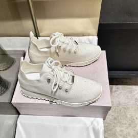 欧货25春秋珍珠系带针织亮片运动休闲鞋百搭透气网眼女士软底袜鞋