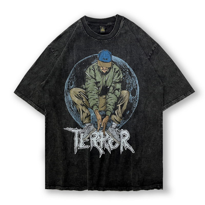 TKPA美式嘻哈復古做舊水洗短袖T恤男女oversize街頭滑板寬鬆半袖t