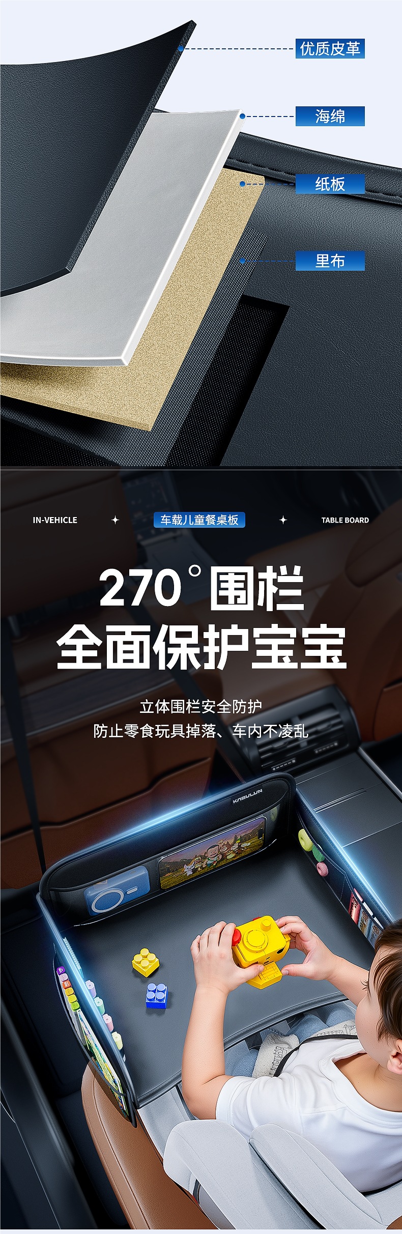 Car-Mounted Child Safety Seat Tray, Car Baby Dining Table, Rear Seat Entertainment Table for Kids, Travel Play Table Board