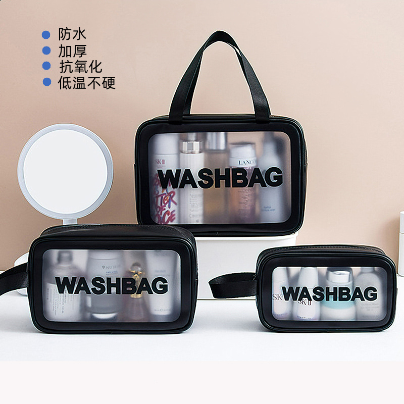 Neceser de PVC esmerilado para cosméticos, impermeable, portátil, para viaje, juego de tres piezas, portátil