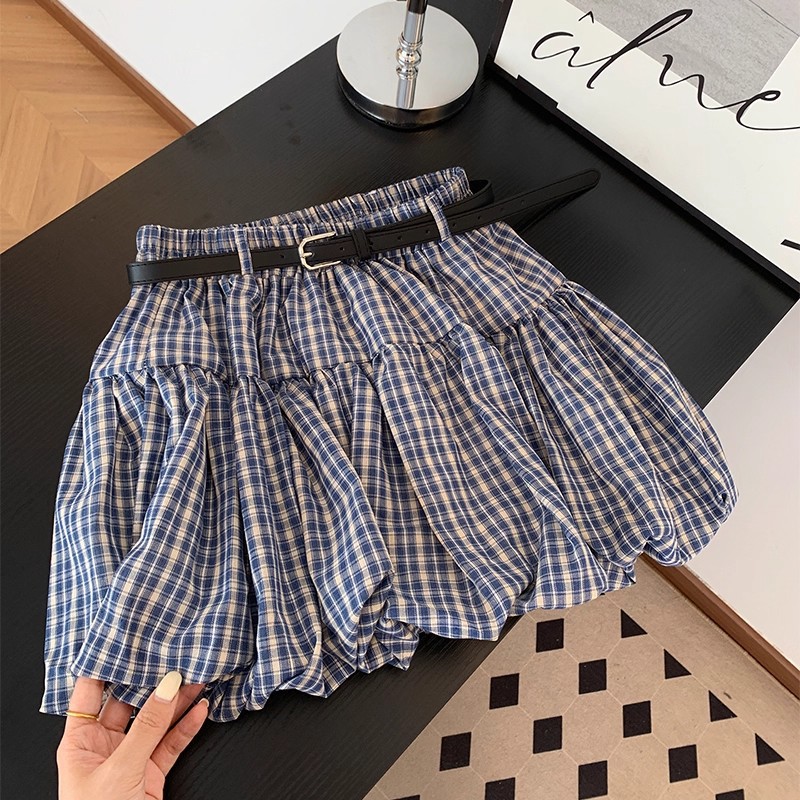 2025 Spring and Autumn Blue Plaid Bud Short Skirt Women's Small Slim Skirt High Waist Slim A-Line Skirt
