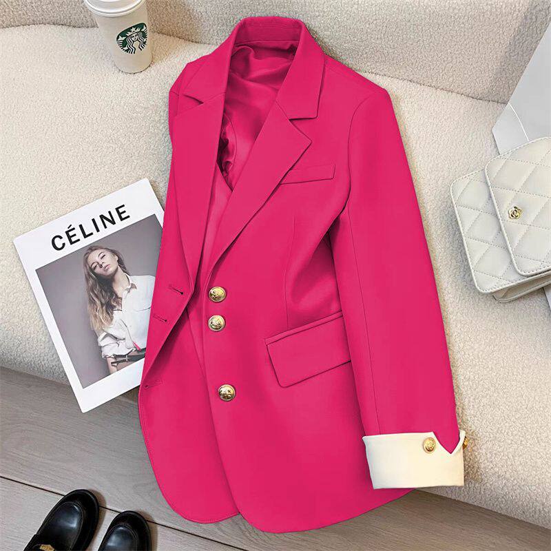 Áo blazer vest nữ thiết kế cao cấp dáng suông, tay dài, cổ vest, phối màu, phong cách Hàn Quốc — Khoai môn tím, gừng vàng, màu xanh ngọc lục bảo, màu xanh nhạt chi tiết 15