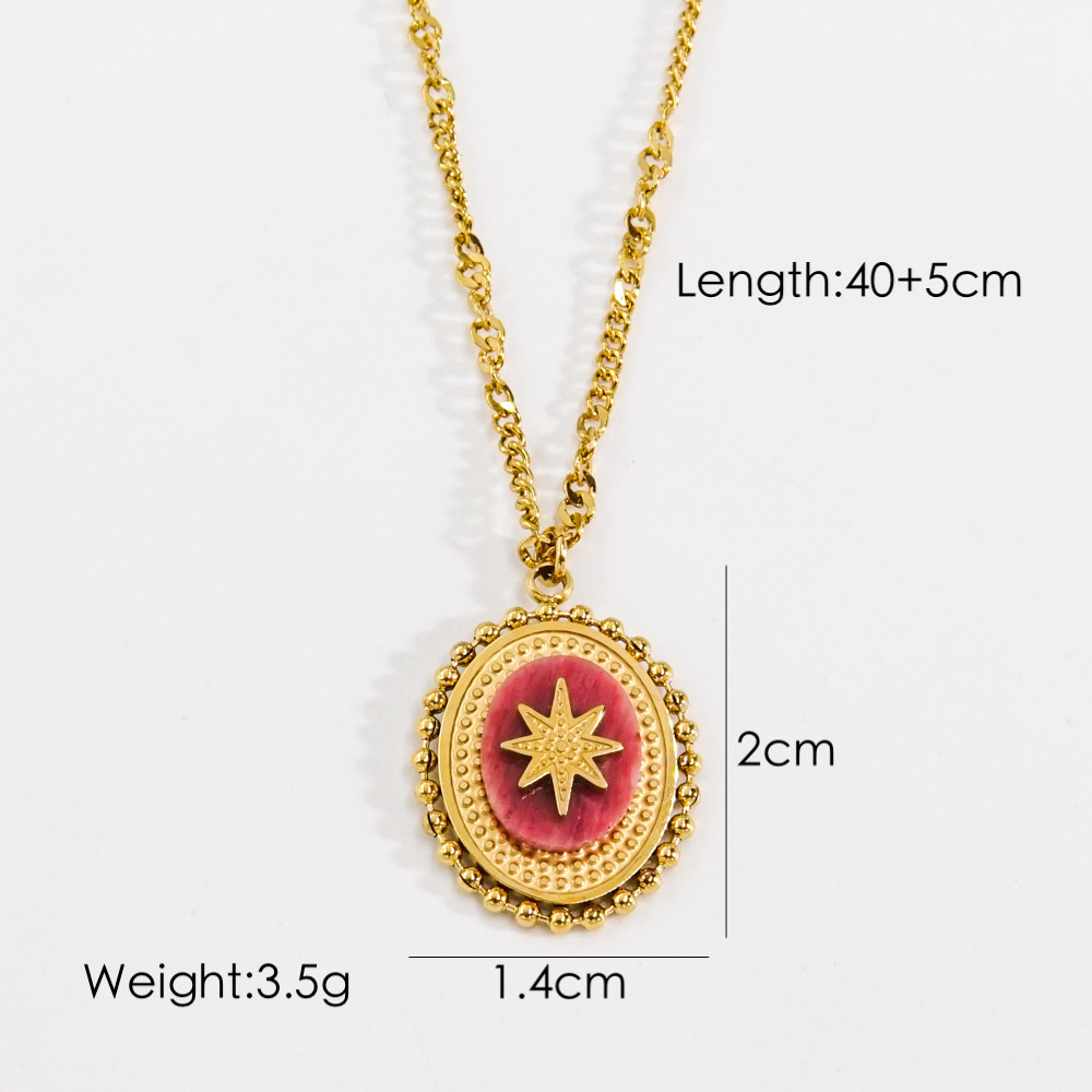 Pendant Necklace Classification 304 Stainless Steel Chain Material 1 Piece Quantity PVD Coated 14K Gold Real Gold Plated Sun Square Oval 304 Stainless Steel Retro Waterproof Non Tarnish 304 Stainless Steel Pendant Necklace