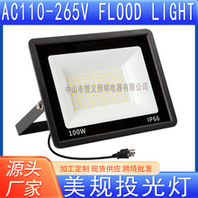 跨境亚马逊美规插头led投光灯5000K泛光灯50W 100W户外防水聚光灯