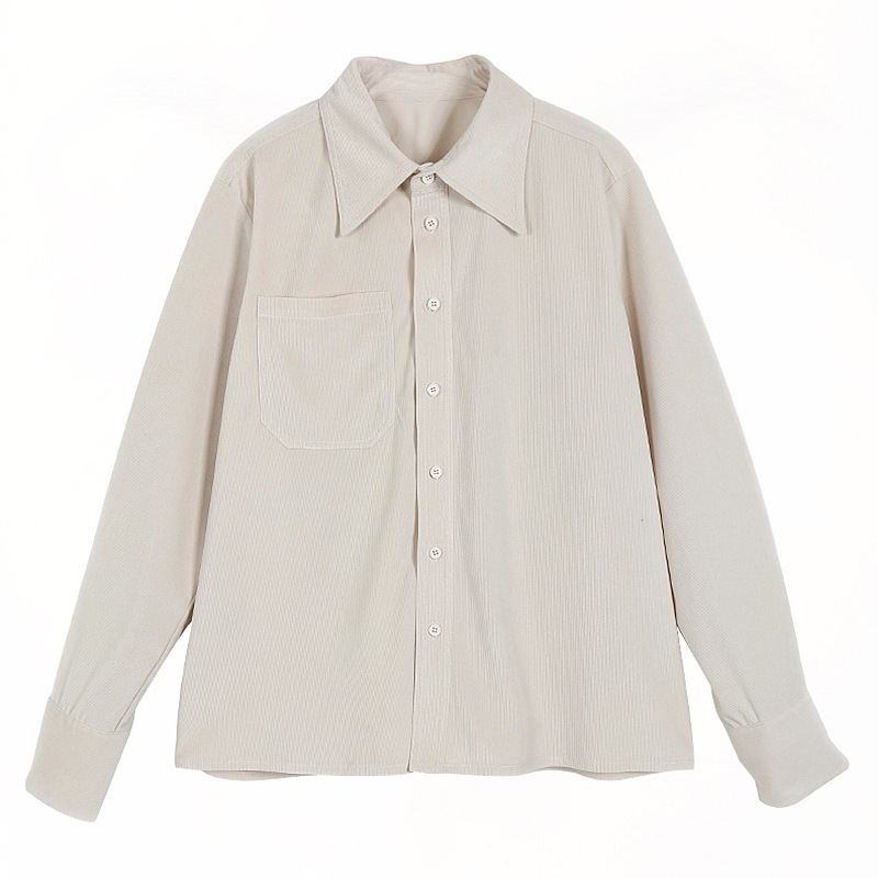 帮手主图-灯芯绒加厚白色衬衫女设计感小众秋冬新款学生宽松叠穿