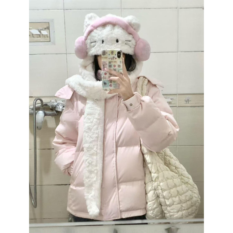 温柔风粉色连帽保暖棉服外套女冬季新款百搭显瘦宽松时尚面包服潮|undefined