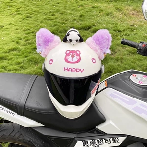 Personalized Creative Cute Pink Purple Thick Fleece Cat Ear Helmet Decoration Motorcycle Electric Vehicle Helmet Accessories Detachable
