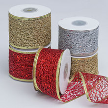 跨境热销拷克带镂空撒粉铁丝拷克彩带圣诞节日装饰蝴蝶结拷克丝带
