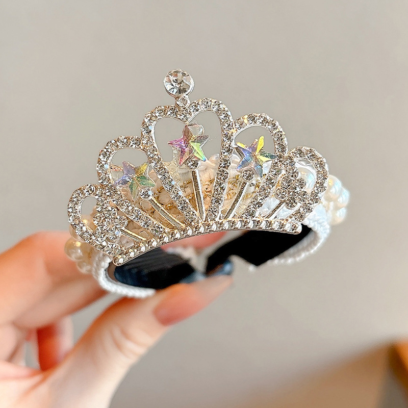 Bola de corona de perlas para niños, hebilla para el cabello, tocado de princesa, pinza para el cabello de cola de caballo para niñas, artefacto para el cabello para niñas