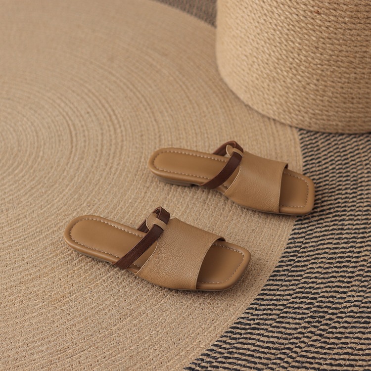 Dép sandal nữ xỏ ngón đế bệt phối màu hở mũi thời trang — màu trắng ngà, màu mơ chi tiết 83