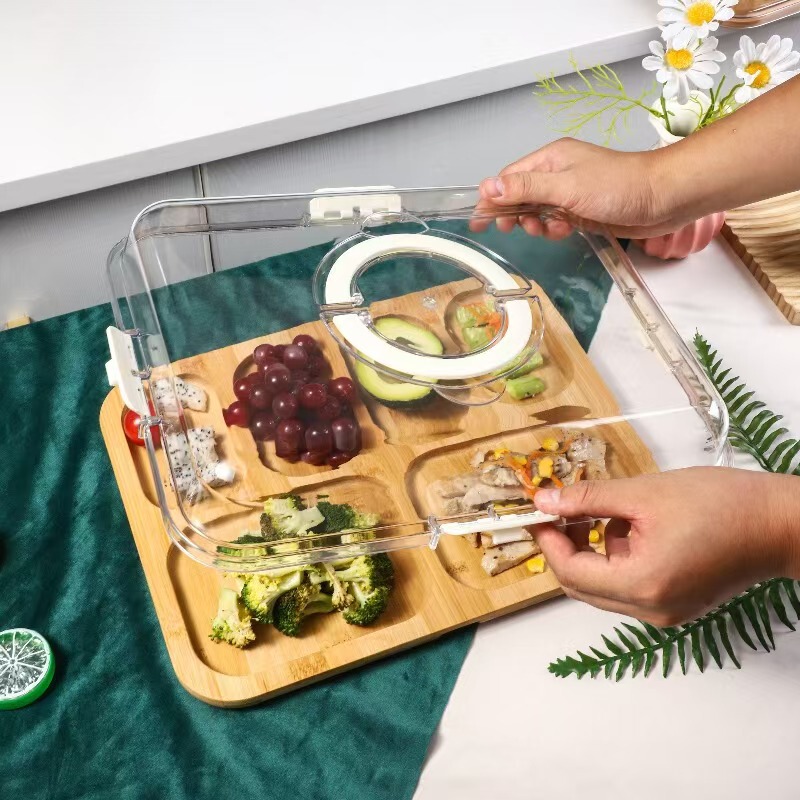Cross-Border Bamboo and Wood Deli Board Outdoor Covered Compartment Snack Platter Party Party Steak Snack Cheese Plate