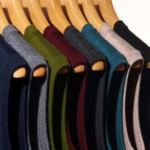 Autumn and Winter thickened four-flat needle full wool men's vest dad wear warm vest men's V-neck pure wool vest