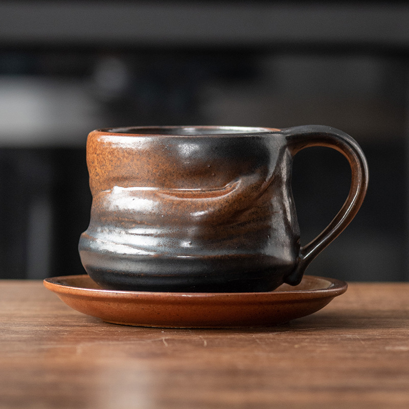 Estilo japonés vintage de cerámica taza de café y platillo traje creativo regalo taza de té de la tarde taza de café de gres