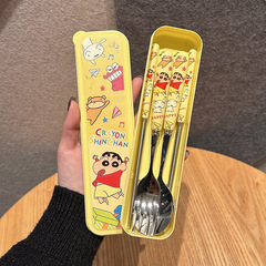 クレヨンしんちゃん正規版304ステンレススプーンフォーク箸かわいい寮家庭用携帯食器箱3点セット