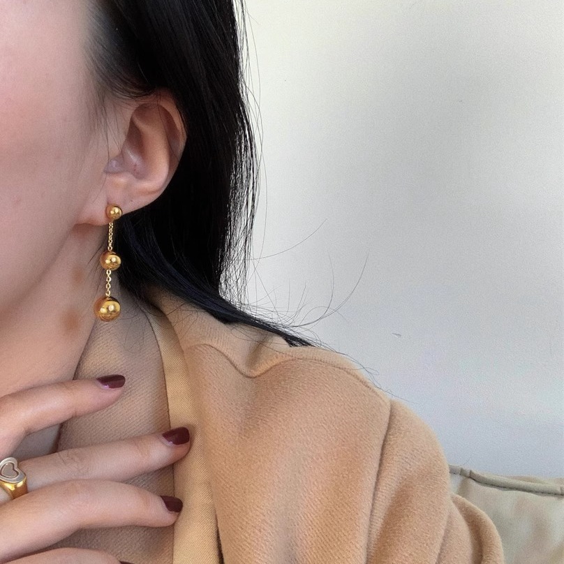 Gold Titanium Steel Solid Ball Stud Earrings