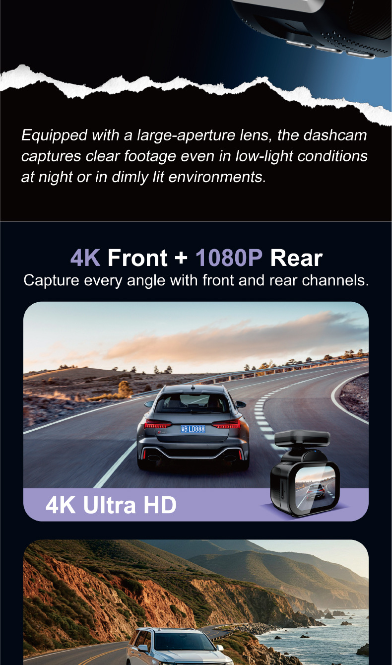 Private model touch screen dashcam cross-border wholesale 4K ultra-high-definition 5G Wi-Fi high-definition dual recording GPS car camera