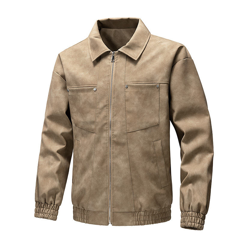 Transfronterizo chaqueta de cuero 2024 primavera y otoño color sólido personalidad con solapa de moda para hombres delgada chaqueta de cuero PU casual americana para hombres