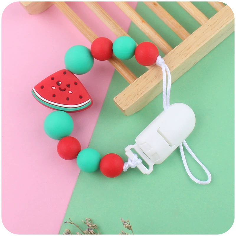 Детские товары мультяшная цепочка для соски с фруктами, чтобы успокоить ребенка, силиконовая цепь для коренных зубов от укуса арбуза, Новинка