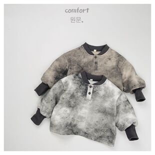 Han Xi 2025 Autumn New Korean Style Boys Sweat Vintage Inkjet Chinese Style Pullover Polo Children's Top