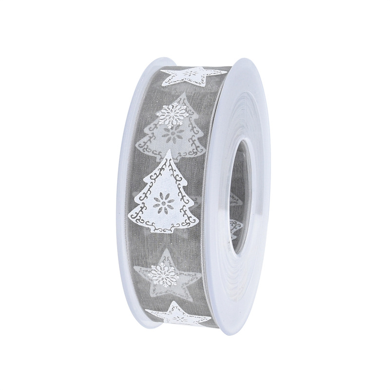 Transfronteriza 2,5 cm espuma de impresión árbol de Navidad cinta de hilo de nieve Navidad flores regalo embalaje cinta de poliéster en stock
