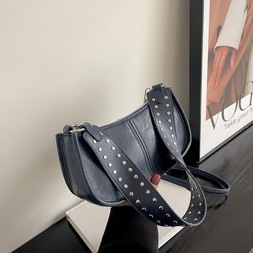 Fashion Rivet Shoulder Bag for Women  New Simple Square Bag with Texture Trendy Crossbody Bag