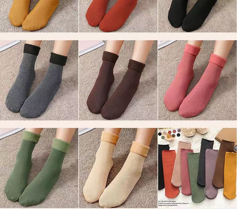 Snow socks women's autumn and winter velvet padded warm mid-tube floor socks trendy autumn and winter terry home Zhuji socks