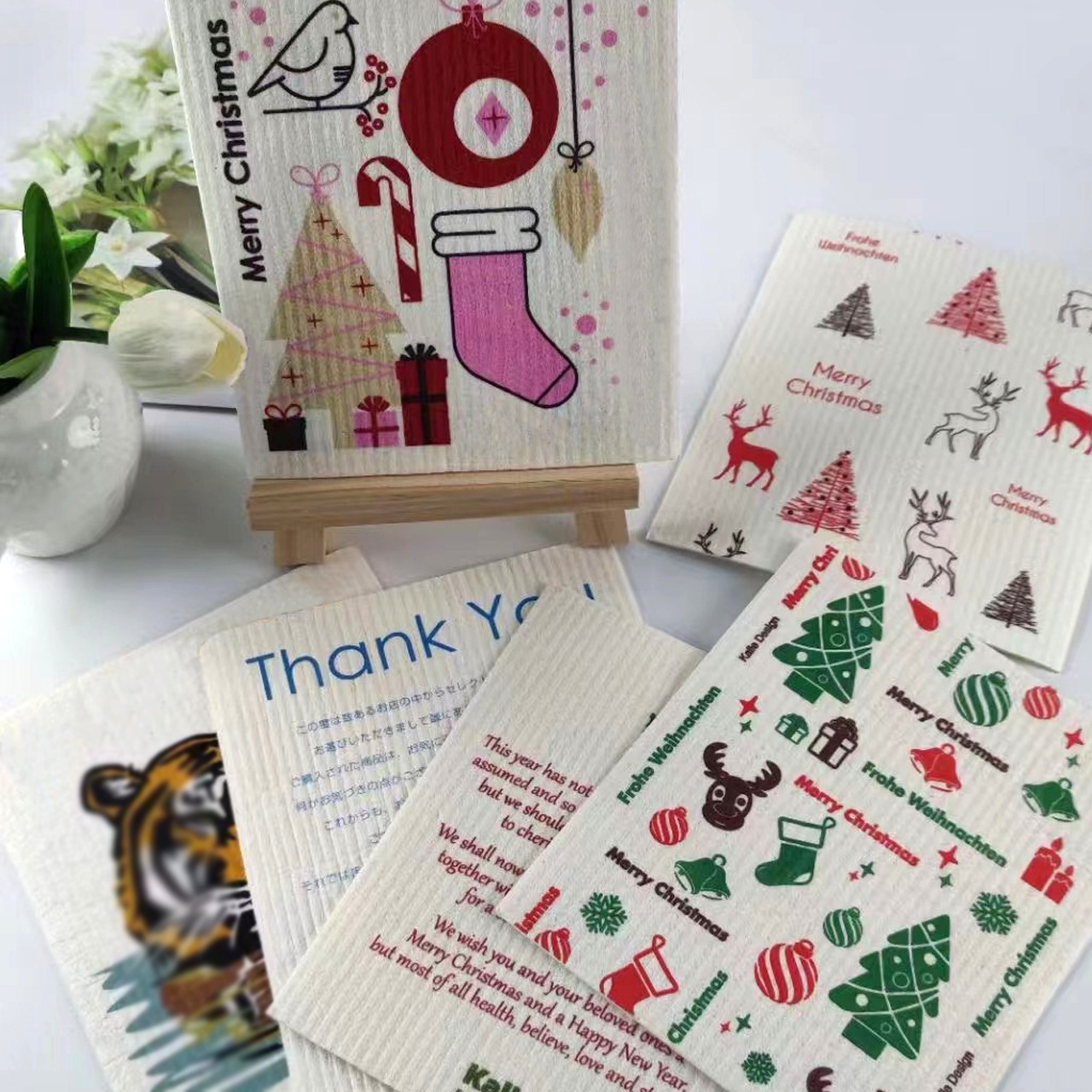 Toallas suecas alemanas dm toallas absorbentes de agua sin aceite eco pulpa de algodón impresa toallas de cocina