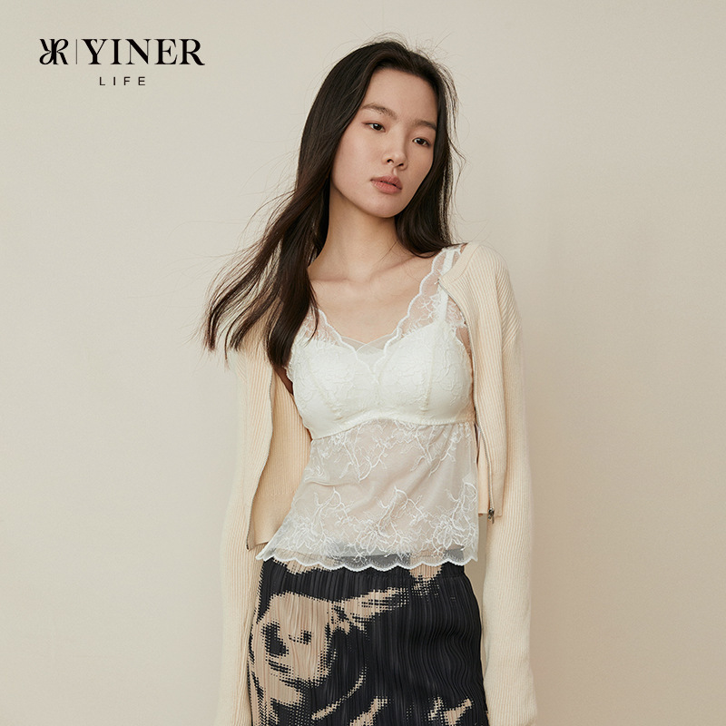 Yiner 下着 [同柄ガーゼ] 胸パッドと美しい背中のインナーが付いた女性用レースボトムキャミソール|undefined